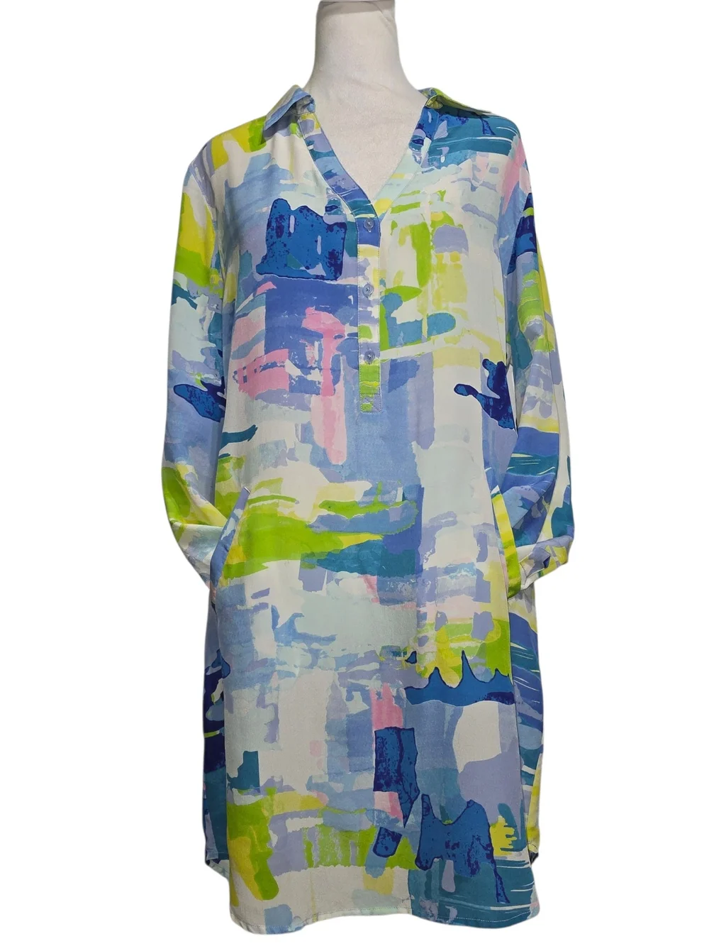 Tori Richard 100% Silk Tunic Dress Abstract Art Print Beach Resort Cover Up Sz 6